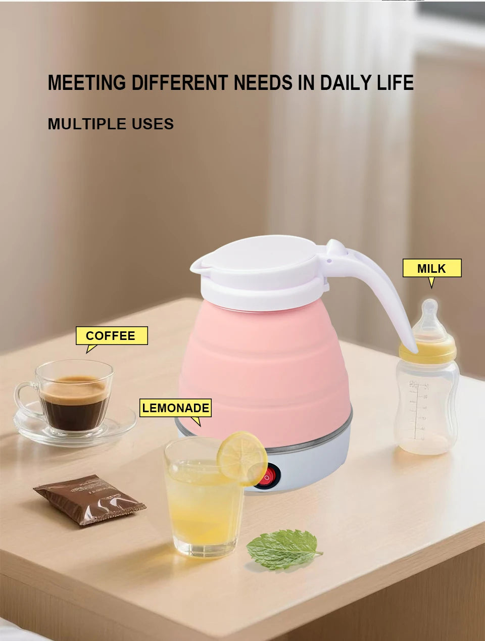 HMsmart® 1L Foldable Travel Electric Kettle | Portable 600W Smart Kettle for Tea & Coffee - HMsmart